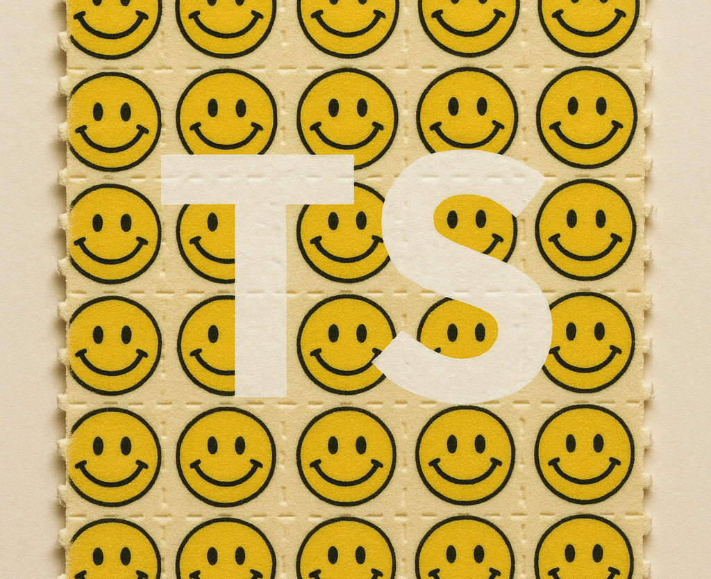 TypeScript logo but with blotter paper as the background